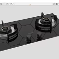Modern Kitchen Gas Stove with Two Burners Black Hexagonal Panel and Control Knobs 3d model