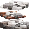 Modern Bedroom Interior Brown And White Double Bed With Blanket Pillow And Side Table