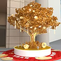 Golden Tree Themed Photo Check-in Spot With White Base Red Carpet And Ornaments