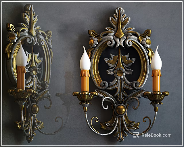 Ornate Vintage Wall Sconces With Gold Silver Accents And Candle Shaped Bulbs 3d model 