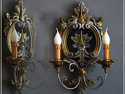 Ornate Vintage Wall Sconces With Gold Silver Accents And Candle Shaped Bulbs 3d model