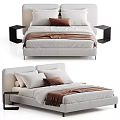Modern Double Bed Design With Upholstered Headboard White Pillows Brown Throw And Side Tables 3d model