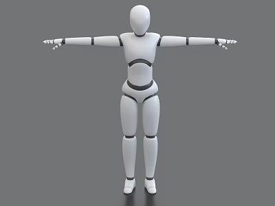 Intelligent Humanoid Robot 3D Model With White Body Black Lines And Extended Arms 3d model