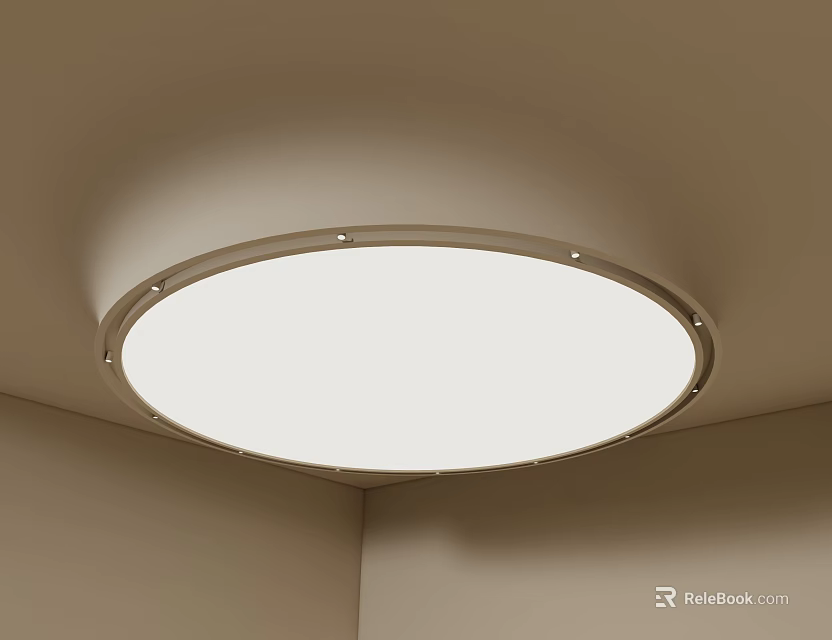Ceiling Design With Round Flush Mounted Light In Room 3d model 