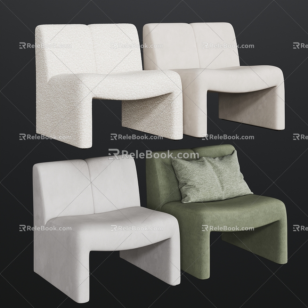 Cream wind single sofa fabric 3d model