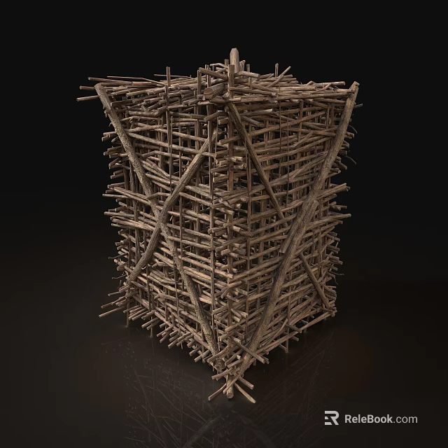 Handcrafted Decorative Ornament Set Made of Twigs in Cube Structure Design 3d model 