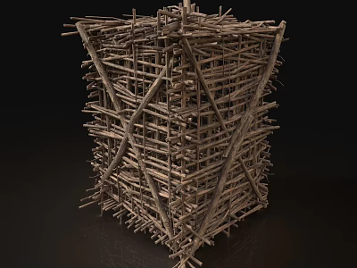 Handcrafted Decorative Ornament Set Made of Twigs in Cube Structure Design 3d model