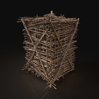 Handcrafted Decorative Ornament Set Made of Twigs in Cube Structure Design 3d model