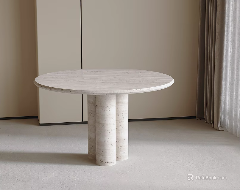 Round Marble Coffee Table With Cylindrical Legs In Minimalist Modern Living Room Interior 3d model 