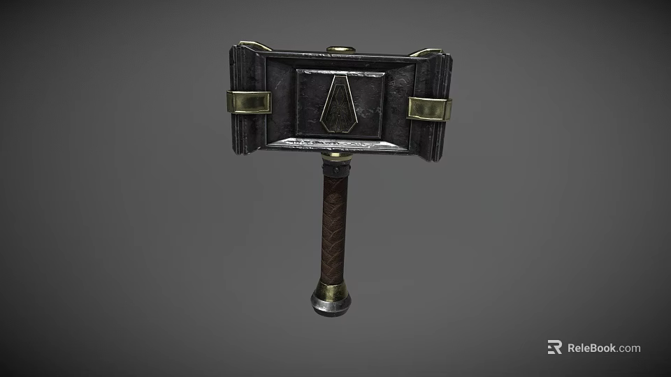 Game Movie Character Fantasy War Hammer With Metal Frame Leather Straps And Wooden Handle Design 3d model 
