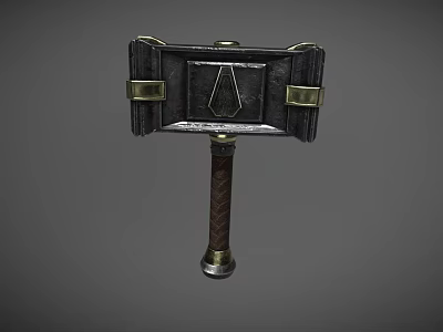 Game Movie Character Fantasy War Hammer With Metal Frame Leather Straps And Wooden Handle Design 3d model