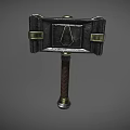 Game Movie Character Fantasy War Hammer With Metal Frame Leather Straps And Wooden Handle Design