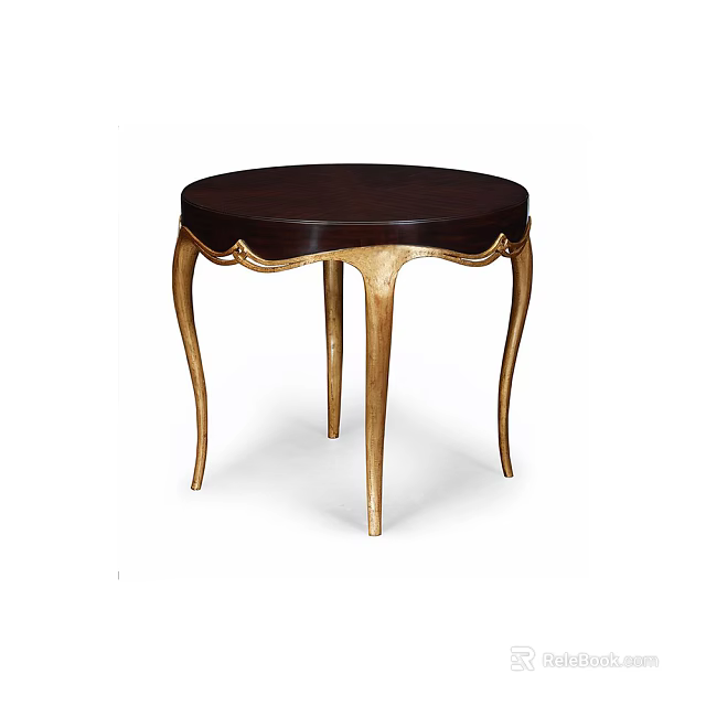 Elegant Dark Brown Side Table With Round Top And Gold Decorative Legs 3d model 