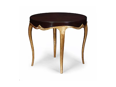 Elegant Dark Brown Side Table With Round Top And Gold Decorative Legs 3d model