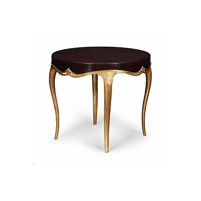Elegant Dark Brown Side Table With Round Top And Gold Decorative Legs 3d model