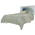 Single Bed With White Headboard Colorful Decor Light Bedding Yellow Leaf Design And Soft Pillows