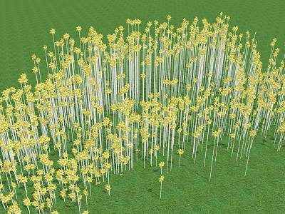 Yellow Flower Shaped Outdoor Lights Arranged On Green Grass Field 3d model