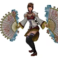 Elegant Game Movie Characters With Brown Hair Headpieces And Red Pink White Lace Dresses