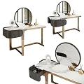 Modern Dressing Table With Marble Top Round Mirror Wooden Stand And Decorative Items
