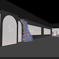Modern Floral Display Design In Interior Space With Curved Structure Purple Flowers And Lighting Decoration