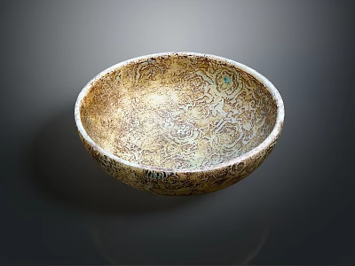 Decorative Ceramic Bowl With Intricate Dragon Patterns And Golden White Finish 3d model