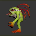 3D Green Monster Character With Red Spiky Hair Large Sharp Teeth And Orange Hands Feet