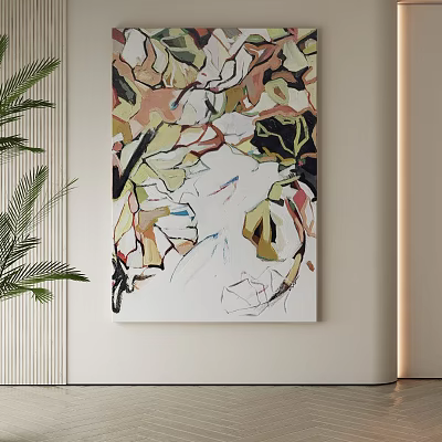 Abstract Painting with Colorful Abstract Shapes and Fluid Lines in Minimalist Interior Setting 3d model
