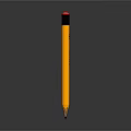 Yellow Pencil with Red Eraser Black Band Sharp Tip Pointing Down Gray Gradient Background 3d model