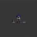 Mystical Fox Like Creature With Blue Flame Fur On Ground With Stones And Plants