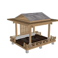 Traditional Garden Landscape With Wooden Pavilion Roof Columns Lattice And Railing