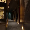Modern Luxury Restaurant Interior With Marble Walls Bonsai Tree Pendant Light And Artwork