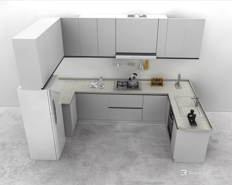 Modern Kitchen Interior With White Cabinets Light Countertop And Functional Layout 3d model