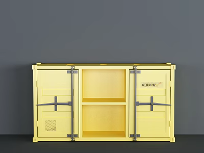Yellow TV Stand With Two Doors And Central Open Shelf Modern Design 3d model