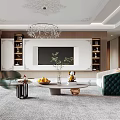 Elegant Modern Living Room Interior With Sofa Coffee Table Chandelier Rug And Green Plant