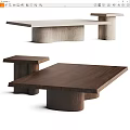 Modern Coffee Table With Cylindrical Wooden Base And Rectangular Tabletop Design 3d model