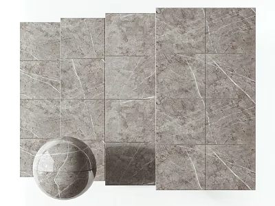 Gray Marble Tile Wall Surface With Natural Veins And Decorative Sphere 3d model