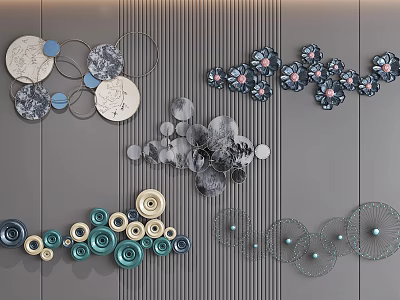 Modern Wall Decor With Circular Floral Shapes And Blue Gray White Details 3d model
