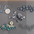 Modern Wall Decor With Circular Floral Shapes And Blue Gray White Details