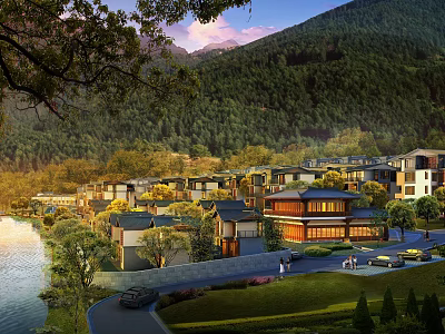 Scenic Detached Villa With Traditional Modern Architecture And Mountain Lake Views 3d model
