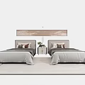 Cozy Single Bed Interior Featuring Cloud Pattern Headboard Bedside Table Lamp And Gray Bedding On Rug 3d model