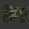 Vintage Green Lathe Machine Tool With Control Levers And Metal Bed