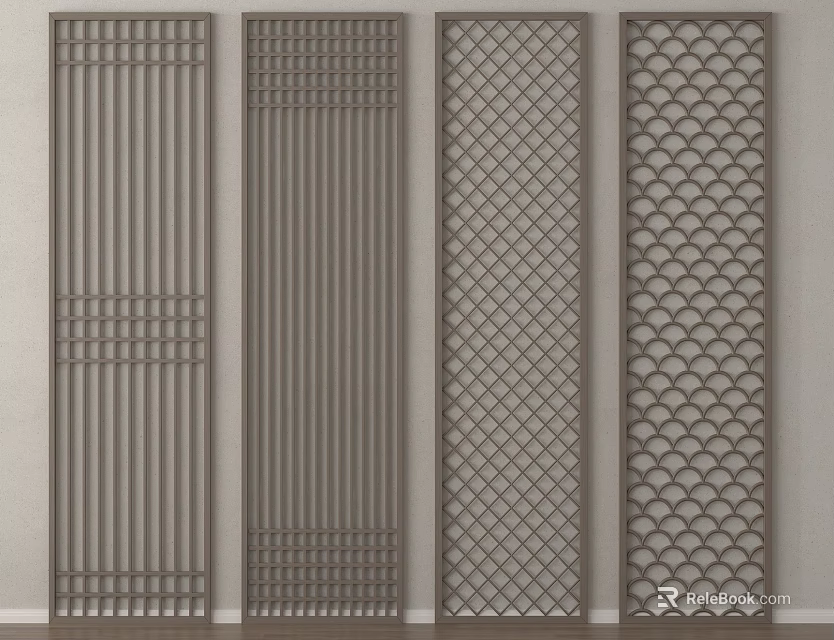 Various Modern Room Dividers With Geometric Lattice Slatted And Wave Patterns 3d model