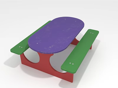 Colorful Outdoor Picnic Table With Purple Tabletop Green Benches And Red Legs 3d model