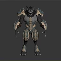 Muscular Wolf Warrior Figure With Black Gold Blue Armor And Sharp Claws