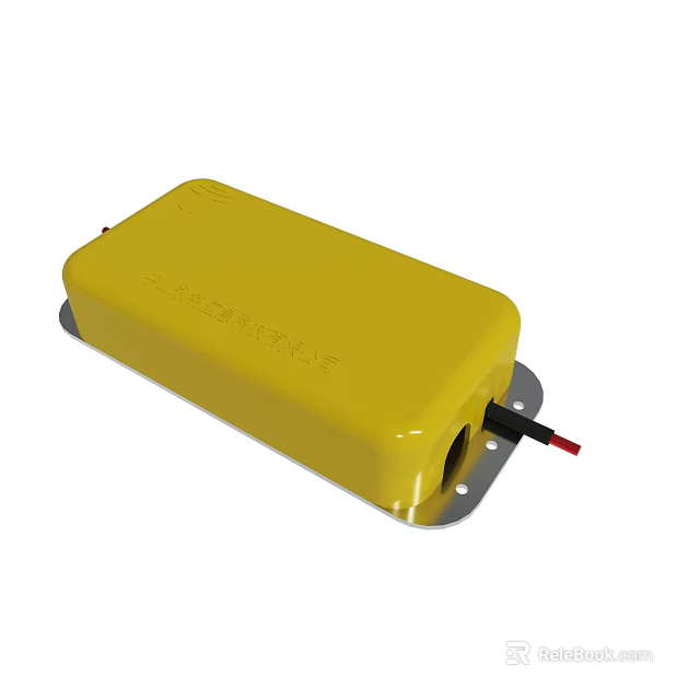 Yellow Rectangular Electronic Device With Mounting Holes And Connecting Cable 3d model 