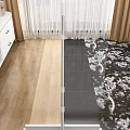 Contemporary Interior Space Featuring Sheer Curtains White Cabinet Wooden And Marble Floors
