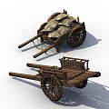 Ancient Wooden Hand Carts With Woven Cover Open Frame And Wooden Wheels