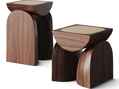Minimalist Pair of Wooden Side Tables With Curved Arc Design And Walnut Finish 3d model