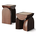 Minimalist Pair of Wooden Side Tables With Curved Arc Design And Walnut Finish