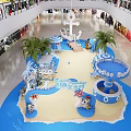 Surf Paradise Interactive Play Area With Starfish Seahorse Cartoon Characters And Blue Decorations In Mall